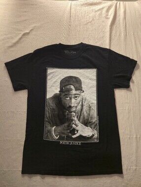 Poetic Justice Black Graphic T-Shirt with Tupac Print, Size M